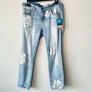 Free People Magnolia Floral Bleached Light Wash Skinny Jeans size 31 waist